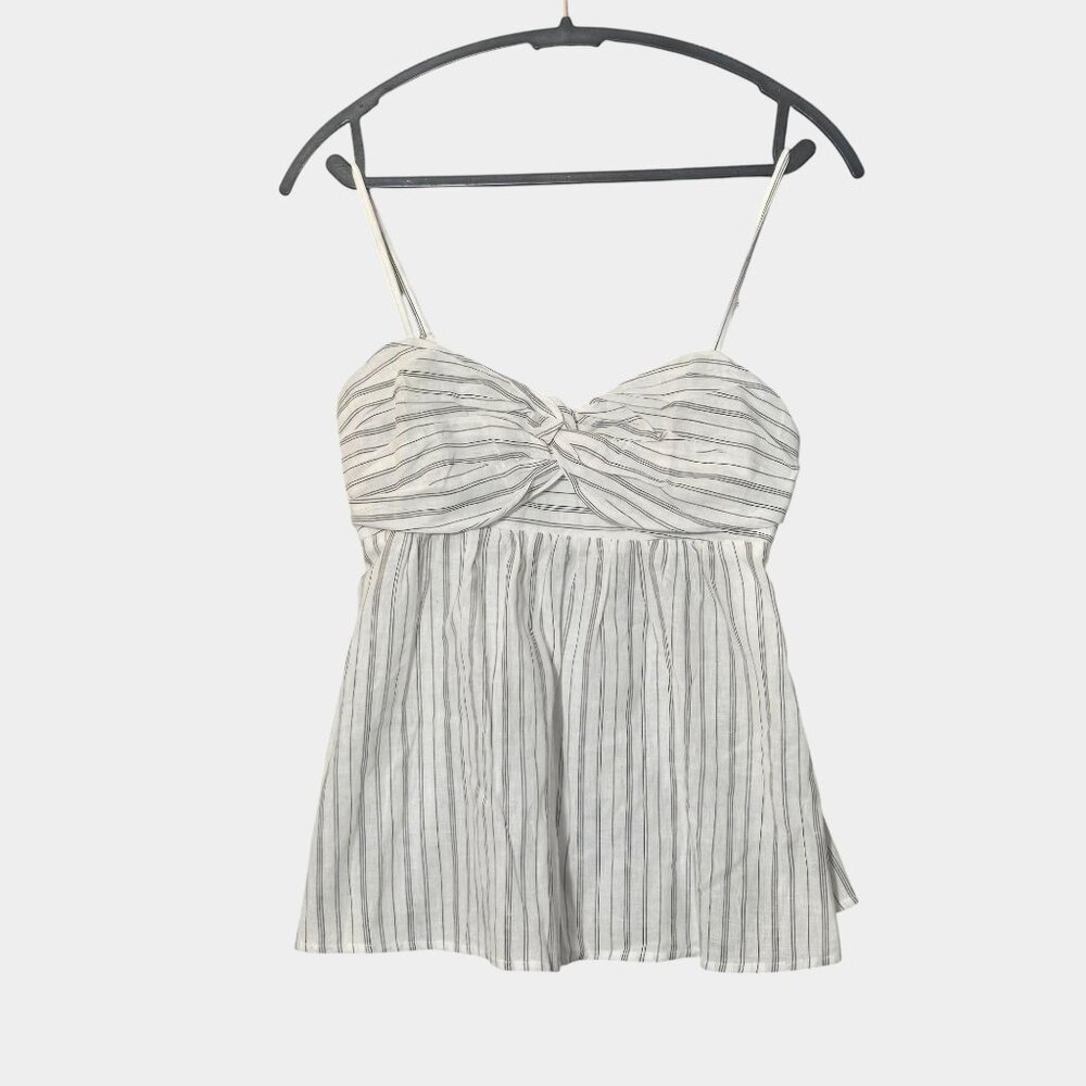 Banana Republic Linen Blend Pinstripe Twist Front Babydoll Top XS Beach NWOT